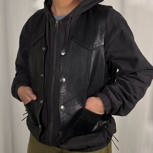 Vintage Black Leather Men’s Vest w/ Lace Up Sides